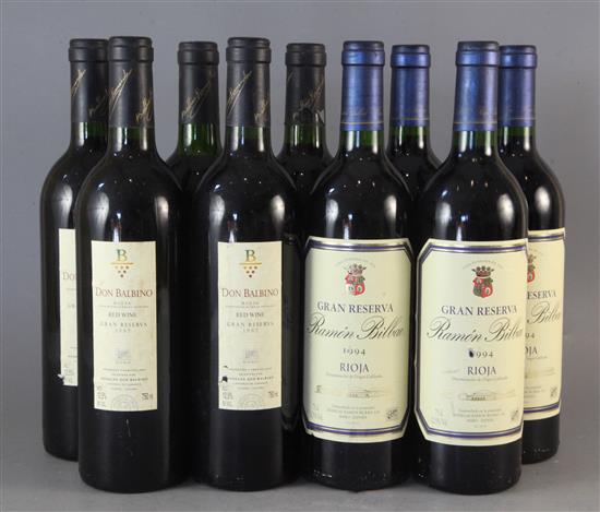 Five bottles of Rioja Gran Reserva, Cosecha, 1987 and four bottles of Ramon Bilbao, Gran Reserva, 1994.